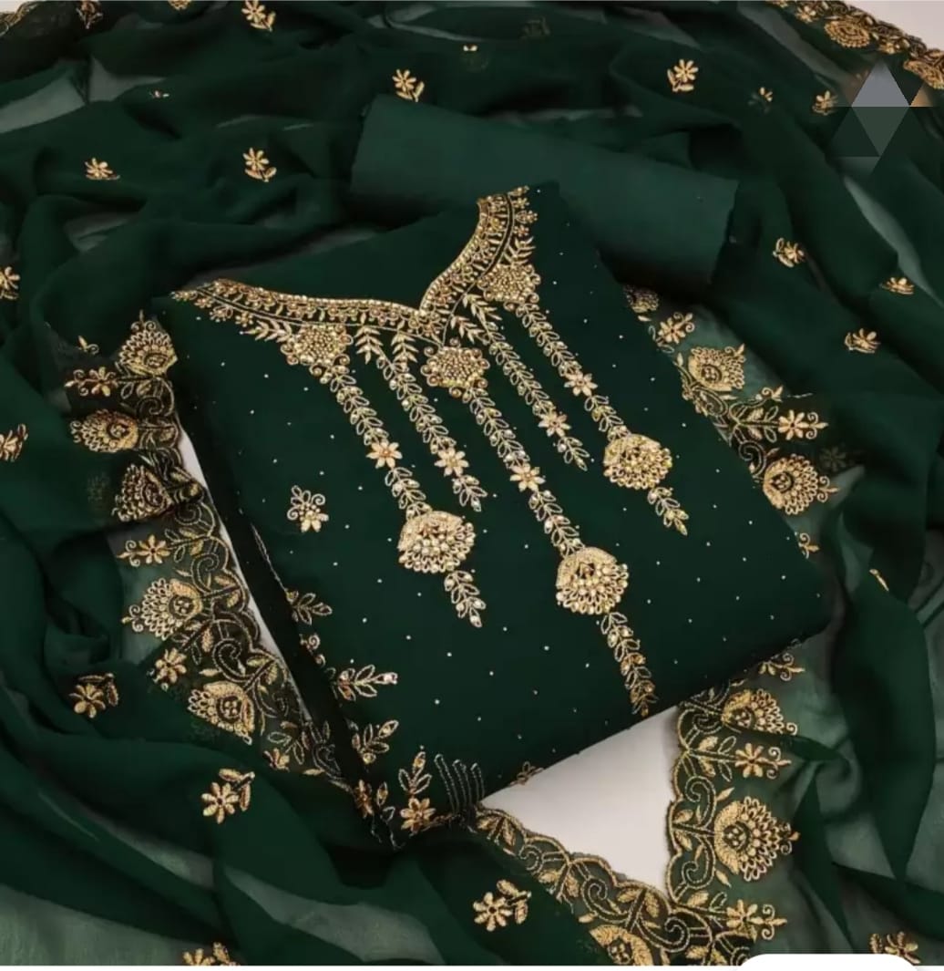 Elegant Embroidery Georgette 3 Piece Suit – Semi-Stitched